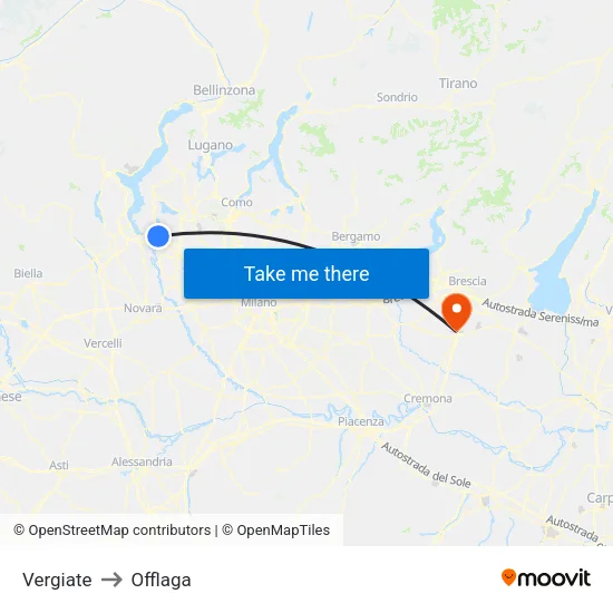 Vergiate to Offlaga map