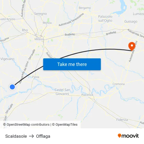 Scaldasole to Offlaga map