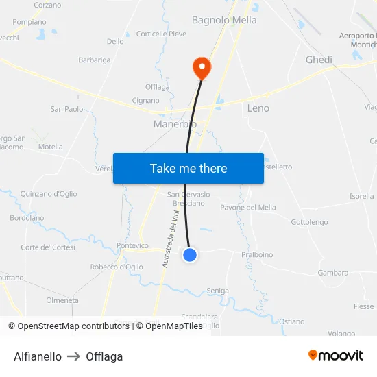 Alfianello to Offlaga map