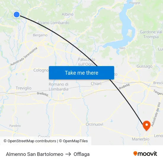 Almenno San Bartolomeo to Offlaga map