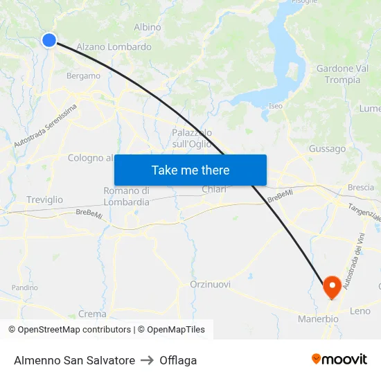 Almenno San Salvatore to Offlaga map