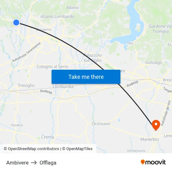 Ambivere to Offlaga map