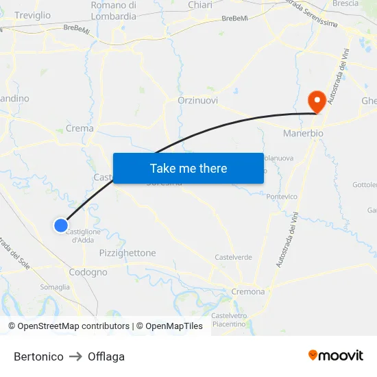 Bertonico to Offlaga map