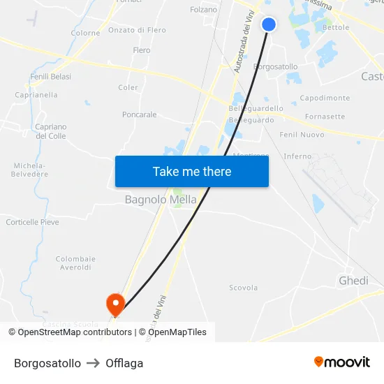 Borgosatollo to Offlaga map