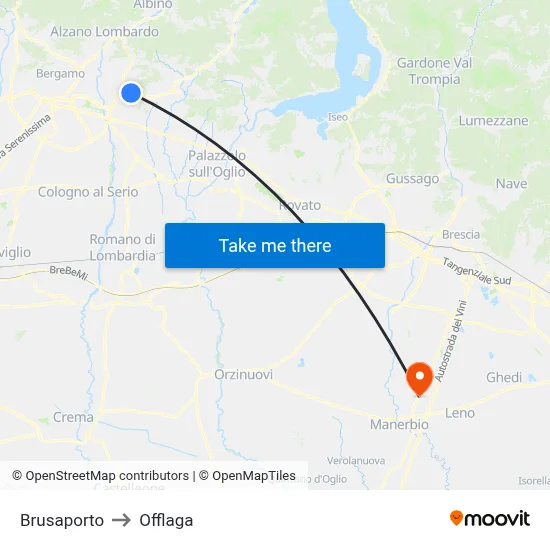 Brusaporto to Offlaga map