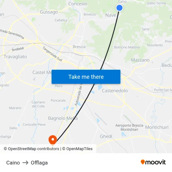 Caino to Offlaga map