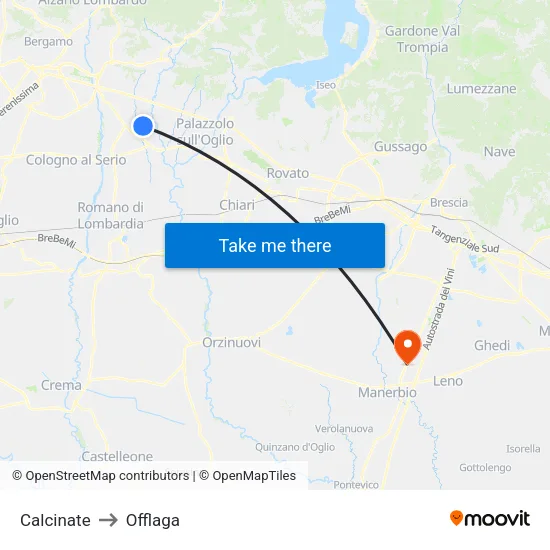 Calcinate to Offlaga map