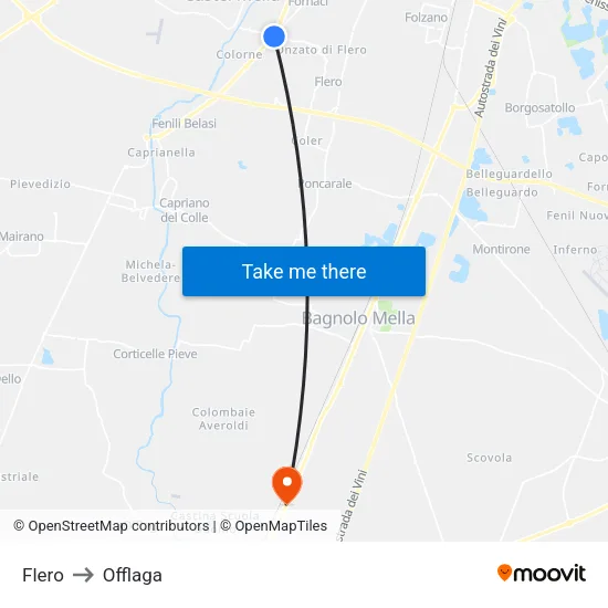 Flero to Offlaga map