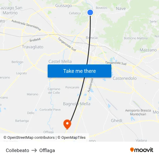Collebeato to Offlaga map