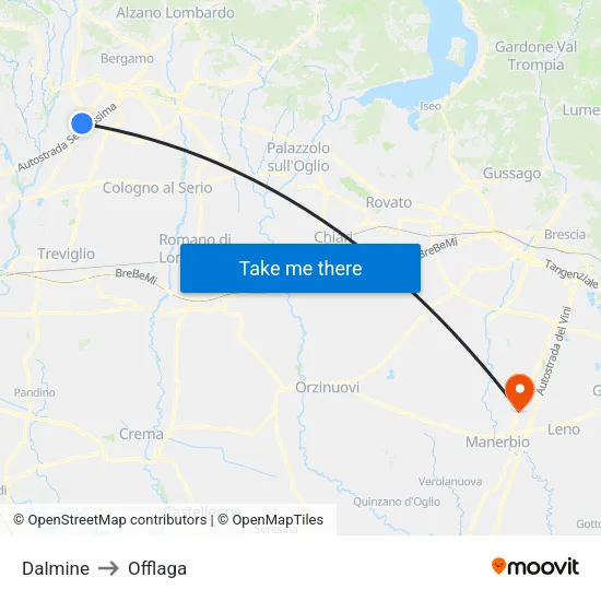 Dalmine to Offlaga map