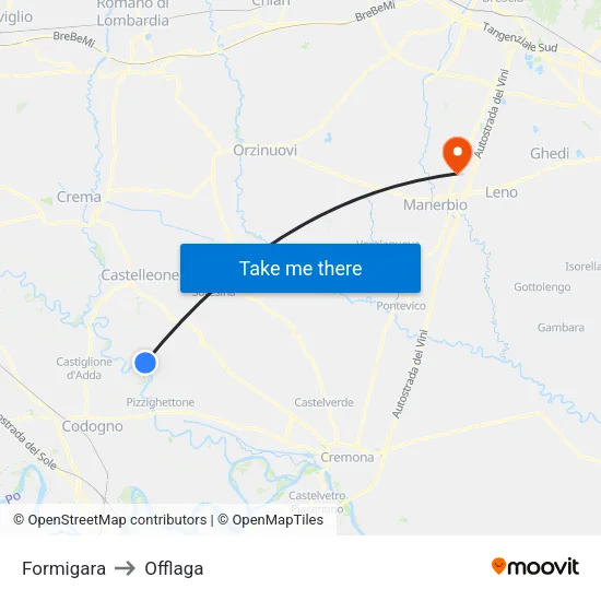 Formigara to Offlaga map