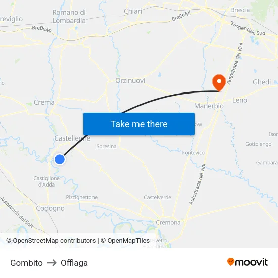 Gombito to Offlaga map