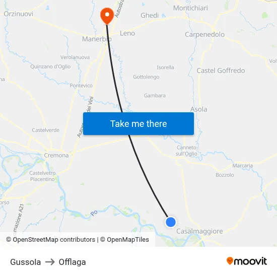 Gussola to Offlaga map