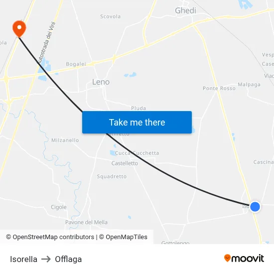 Isorella to Offlaga map