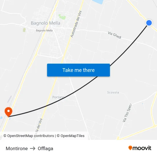 Montirone to Offlaga map