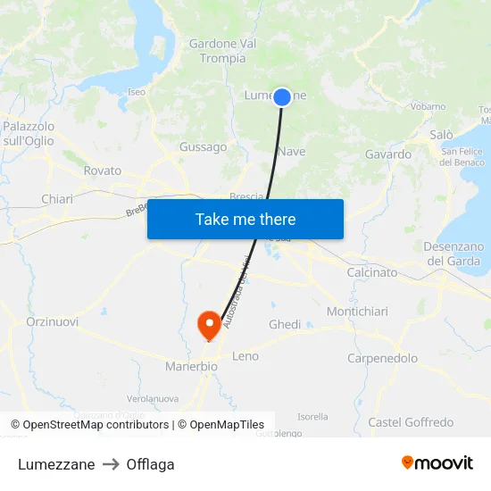 Lumezzane to Offlaga map