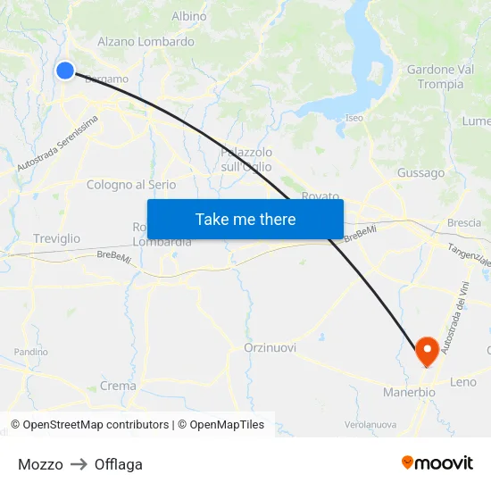 Mozzo to Offlaga map