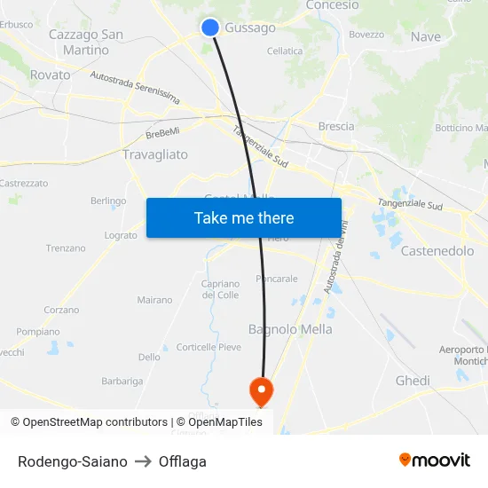 Rodengo-Saiano to Offlaga map