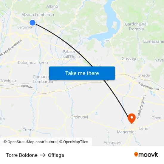 Torre Boldone to Offlaga map