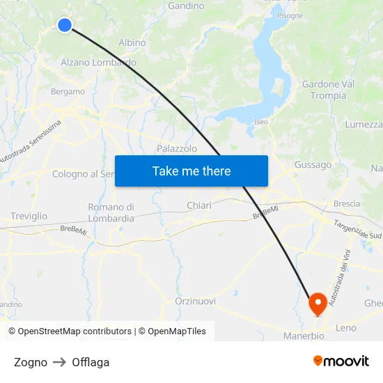Zogno to Offlaga map
