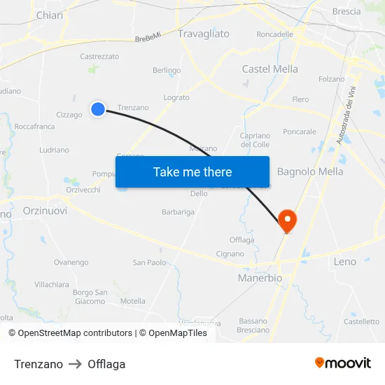 Trenzano to Offlaga map