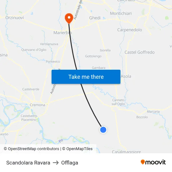 Scandolara Ravara to Offlaga map