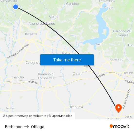 Berbenno to Offlaga map