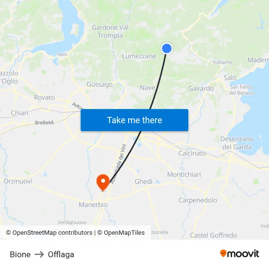 Bione to Offlaga map