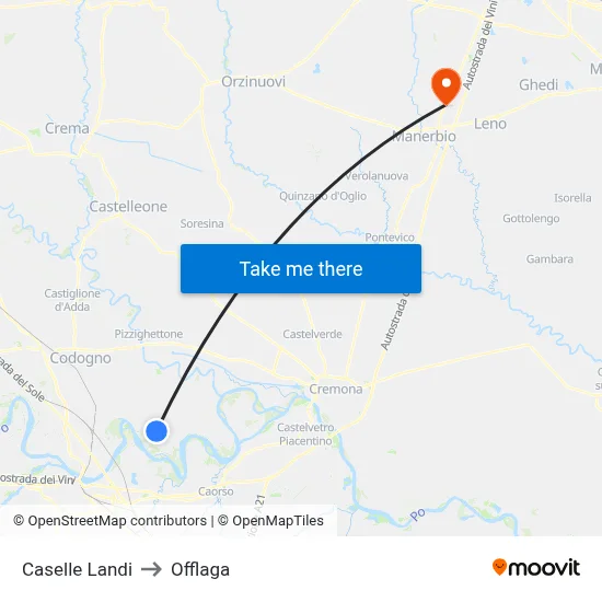 Caselle Landi to Offlaga map