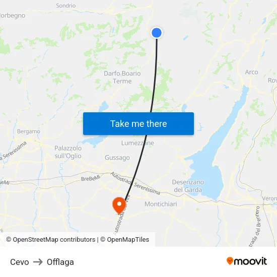 Cevo to Offlaga map
