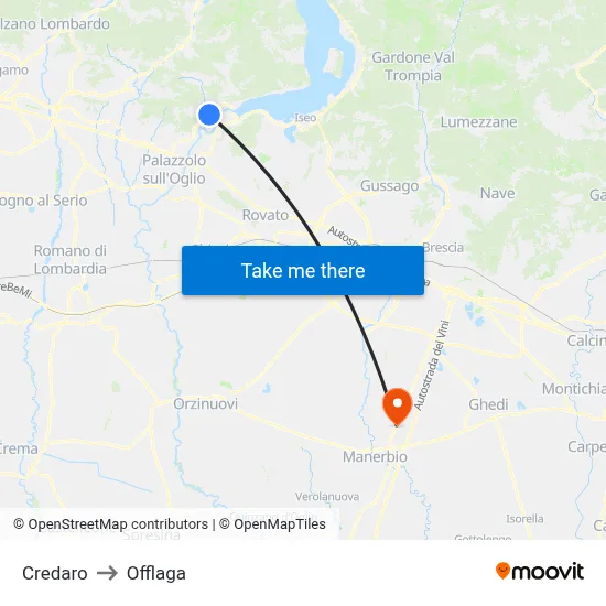 Credaro to Offlaga map