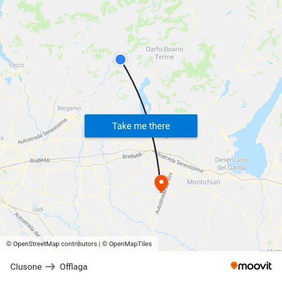 Clusone to Offlaga map