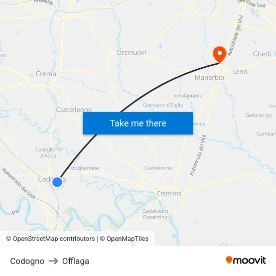 Codogno to Offlaga map