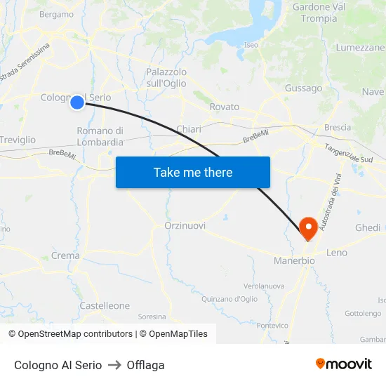 Cologno Al Serio to Offlaga map