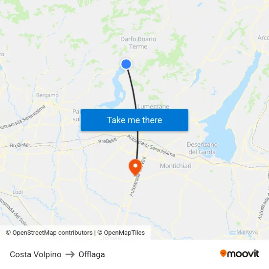 Costa Volpino to Offlaga map