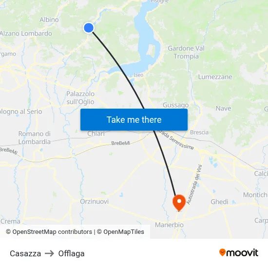 Casazza to Offlaga map