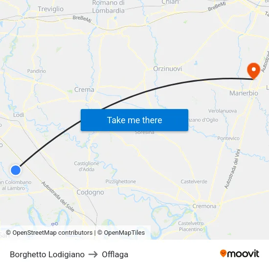 Borghetto Lodigiano to Offlaga map