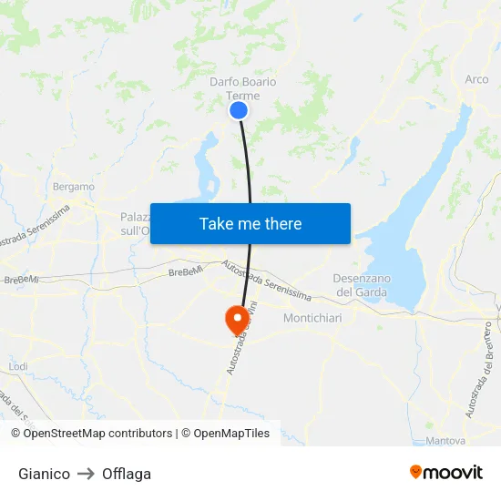 Gianico to Offlaga map