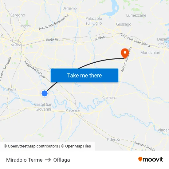 Miradolo Terme to Offlaga map