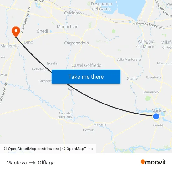 Mantova to Offlaga map
