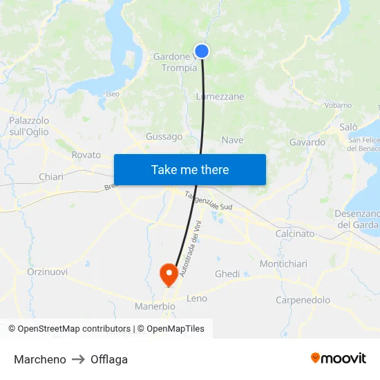 Marcheno to Offlaga map