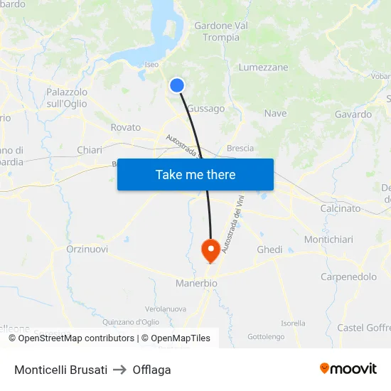 Monticelli Brusati to Offlaga map