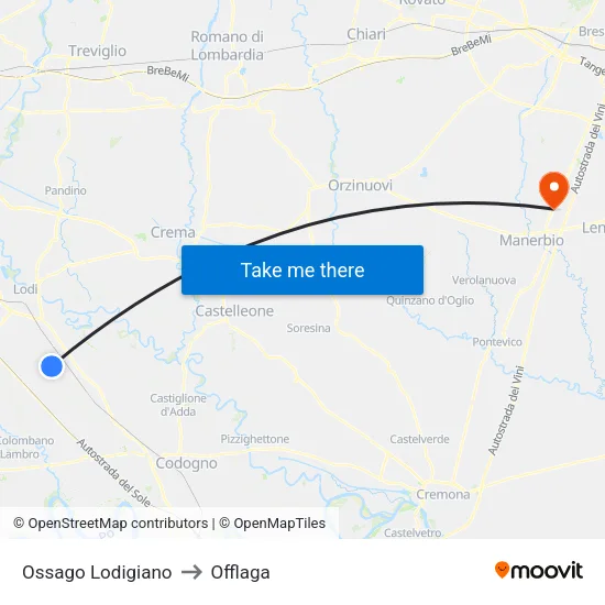 Ossago Lodigiano to Offlaga map