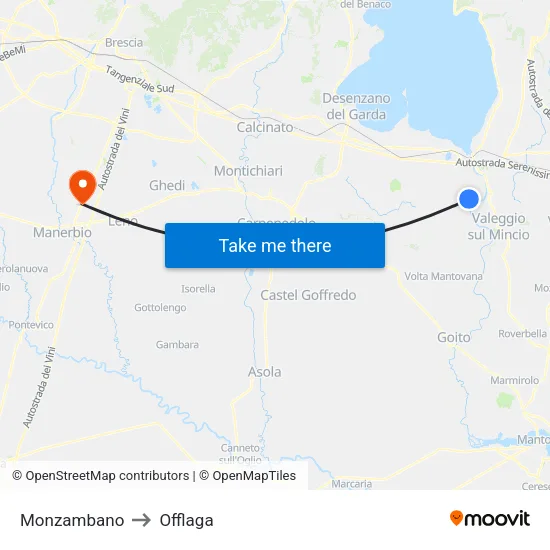 Monzambano to Offlaga map