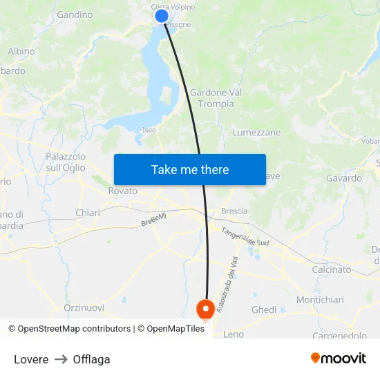 Lovere to Offlaga map