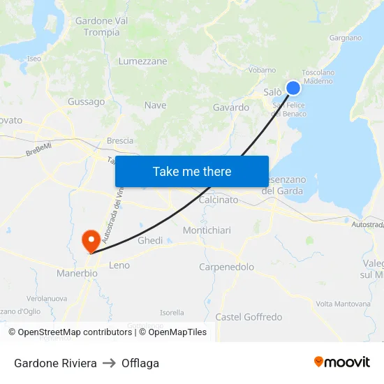 Gardone Riviera to Offlaga map