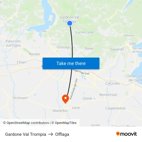 Gardone Val Trompia to Offlaga map