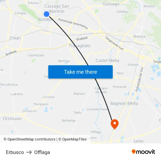 Erbusco to Offlaga map