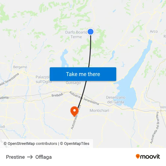 Prestine to Offlaga map