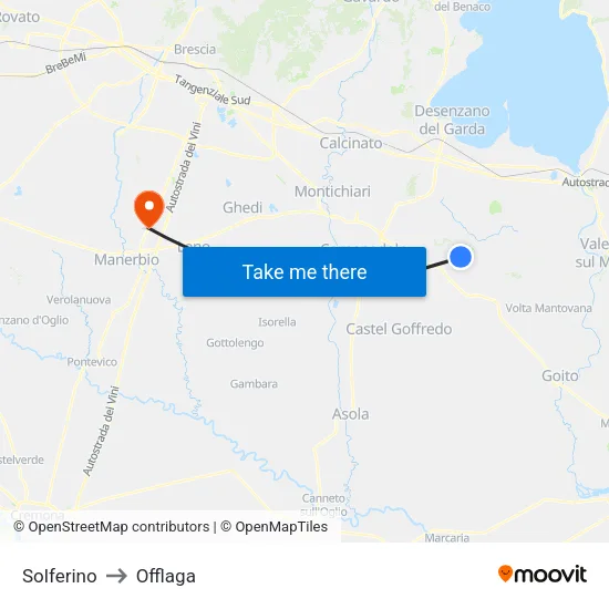 Solferino to Offlaga map